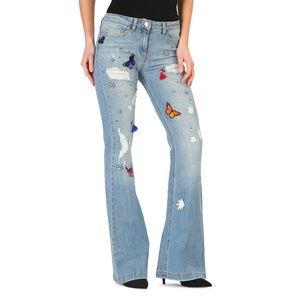 Annarita N Womens Distressed Flare Leg Jeans Blue